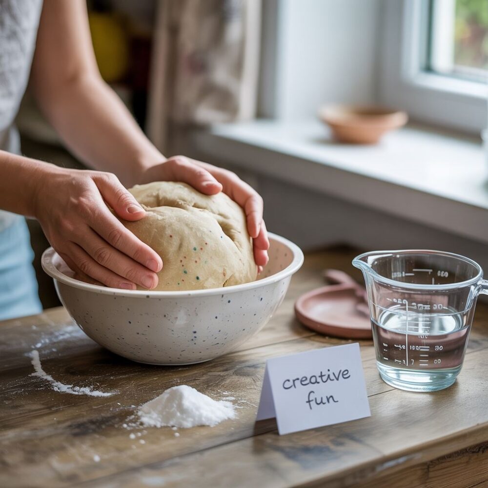 ręce przygotowujące masę solną